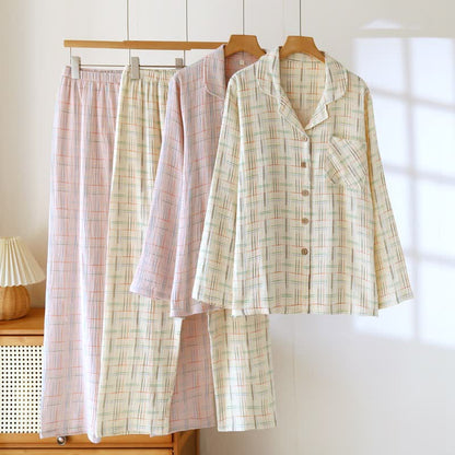Colorful Stripe Check Cotton Matching Pajamas - image 4