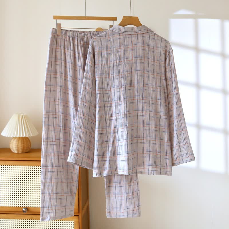 Colorful Stripe Check Cotton Matching Pajamas - image 18