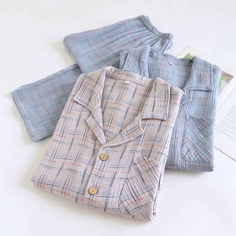 Colorful Stripe Check Cotton Matching Pajamas - image 5