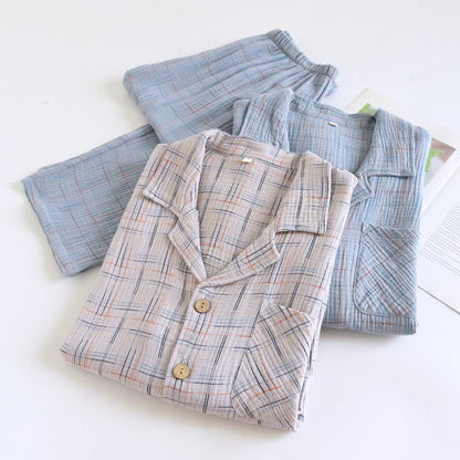 Colorful Stripe Check Cotton Matching Pajamas - image 5