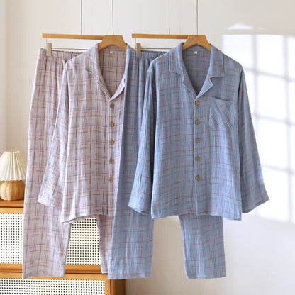 Colorful Stripe Check Cotton Matching Pajamas - image 3