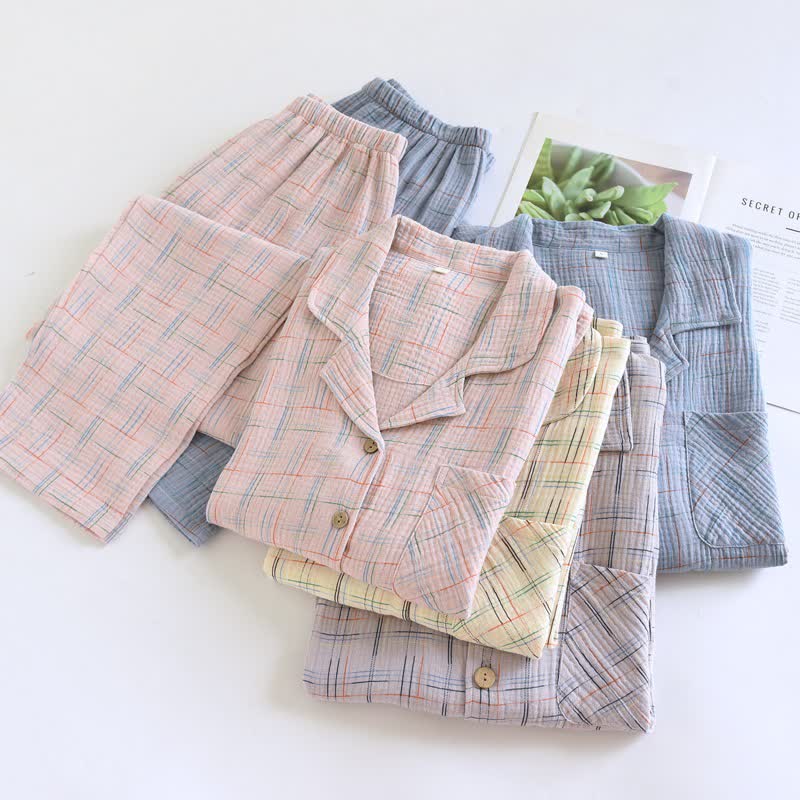 Colorful Stripe Check Cotton Matching Pajamas - image 1