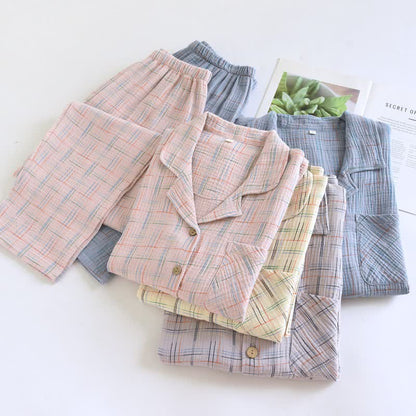 Colorful Stripe Check Cotton Matching Pajamas - image 1