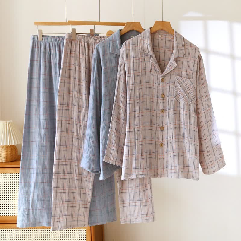 Colorful Stripe Check Cotton Matching Pajamas - image 2