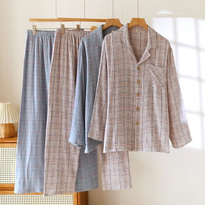 Colorful Stripe Check Cotton Matching Pajamas - image 2