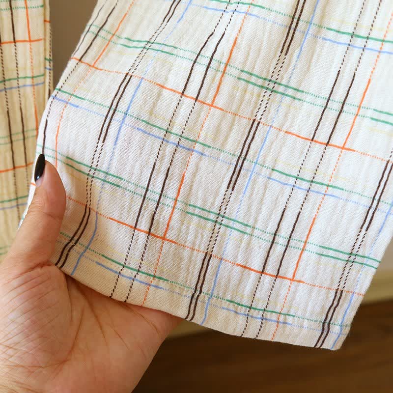 Colorful Stripe Check Cotton Matching Pajamas - image 15