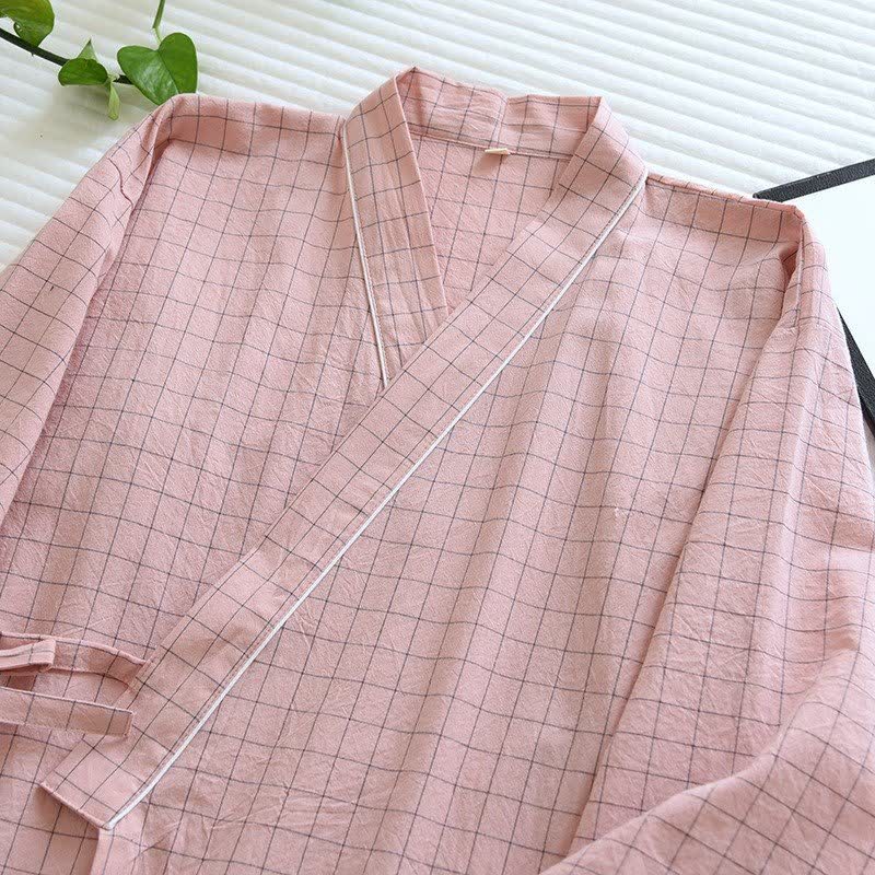 Couple Matching Gird Cotton Kimono Pajamas - image 12