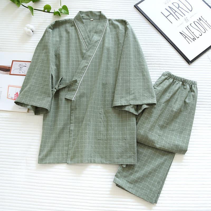Couple Matching Gird Cotton Kimono Pajamas - image 10