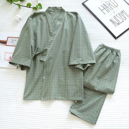 Couple Matching Gird Cotton Kimono Pajamas - image 10