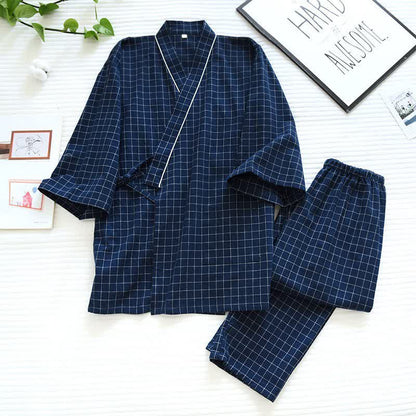 Couple Matching Gird Cotton Kimono Pajamas - image 2