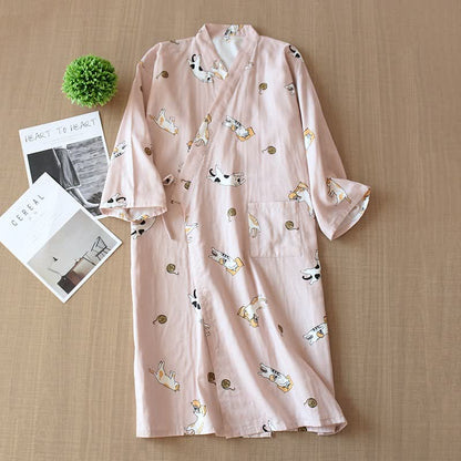 Couple Matching Cat Cotton Kimono Robe - Pink - Female - XL - image 3