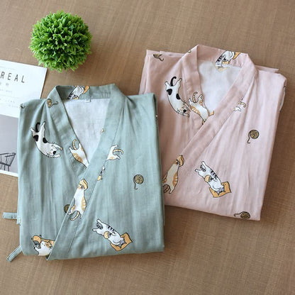 Couple Matching Cat Cotton Kimono Robe - image 1