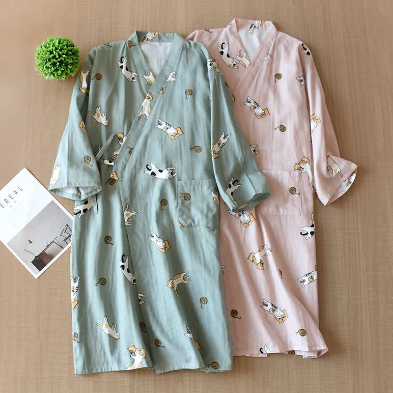 Couple Matching Cat Cotton Kimono Robe - image 2