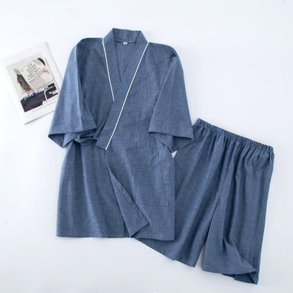 Unisex Solid Cotton Short Sleeve Pajamas - Blue - XL - image 7