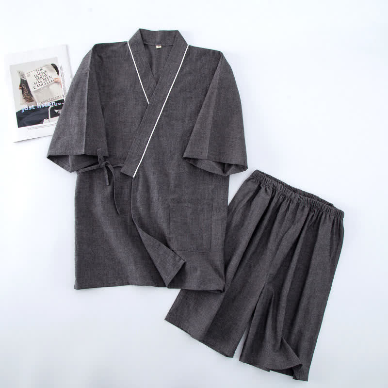 Unisex Solid Cotton Short Sleeve Pajamas - Gray - XL - image 6