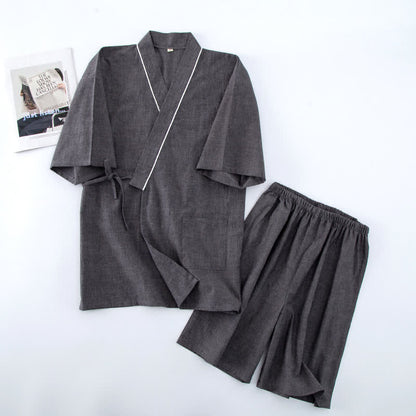 Unisex Solid Cotton Short Sleeve Pajamas - Gray - XL - image 6