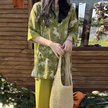 Horse Print Eastern-Inspired Loungewear Set - image 5