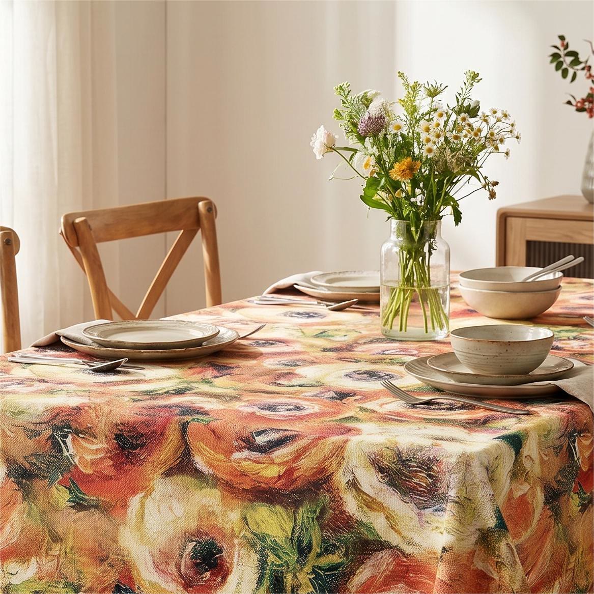 Impressionist Oil Painting Floral Tablecloth - image 2