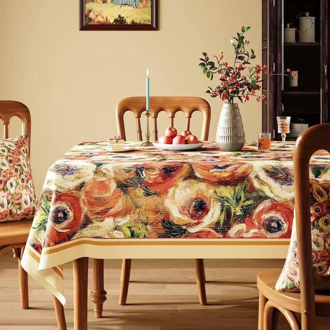 Impressionist Oil Painting Floral Tablecloth - Multicolor - Square - 55" × 55" - image 0