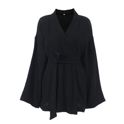 Black Cotto Kimono Short Robe - image 4