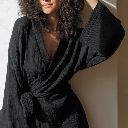 Black Cotto Kimono Short Robe - image 2