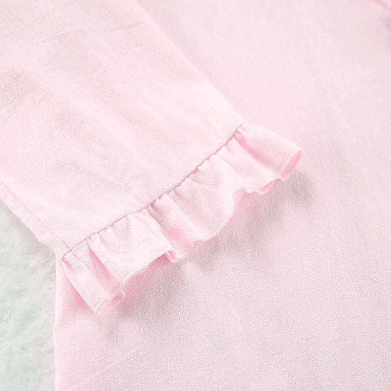 Solid Cotton Ruffle Trim Women's Pajamas - image 6