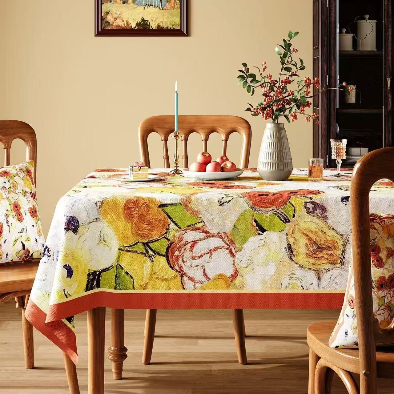 Waterproof Oil-Painting Floral Tablecloth - Multicolor - Square - 55" × 55" - image 0