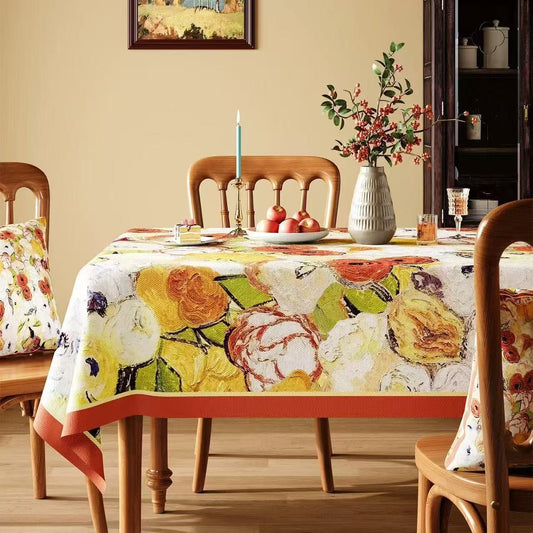Waterproof Oil-Painting Floral Tablecloth - Multicolor - Square - 55" × 55" - image 0