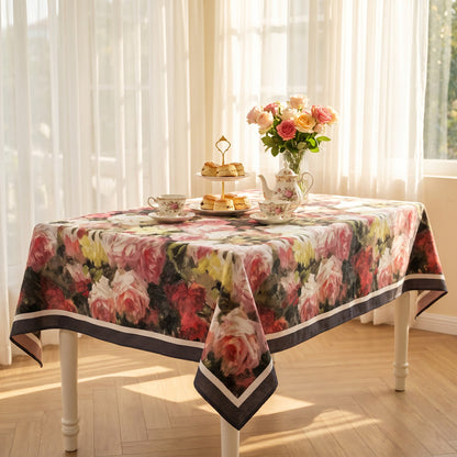 Vintage Oil-Painting Rose Floral Tablecloth - image 2