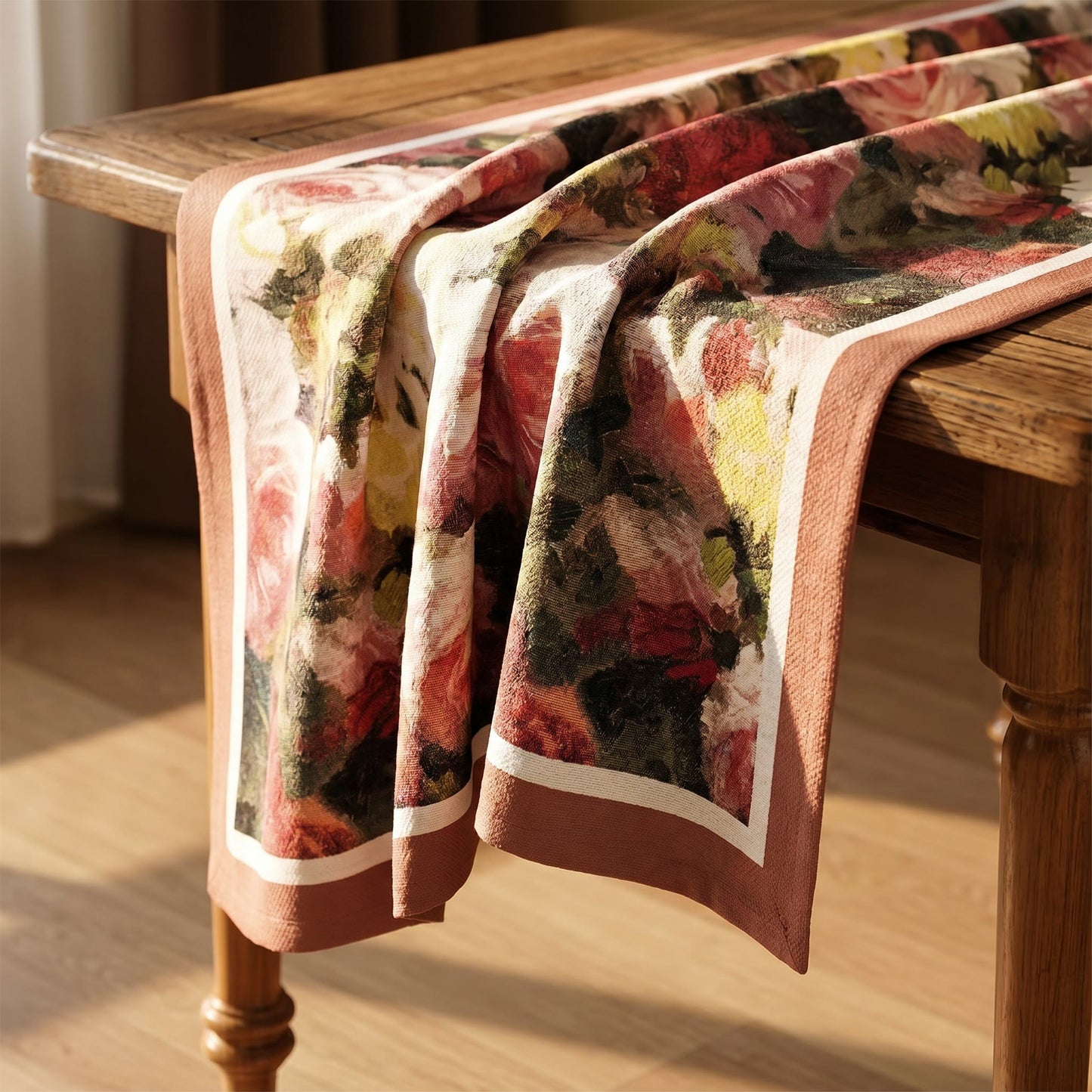 Vintage Oil-Painting Rose Floral Tablecloth - image 3