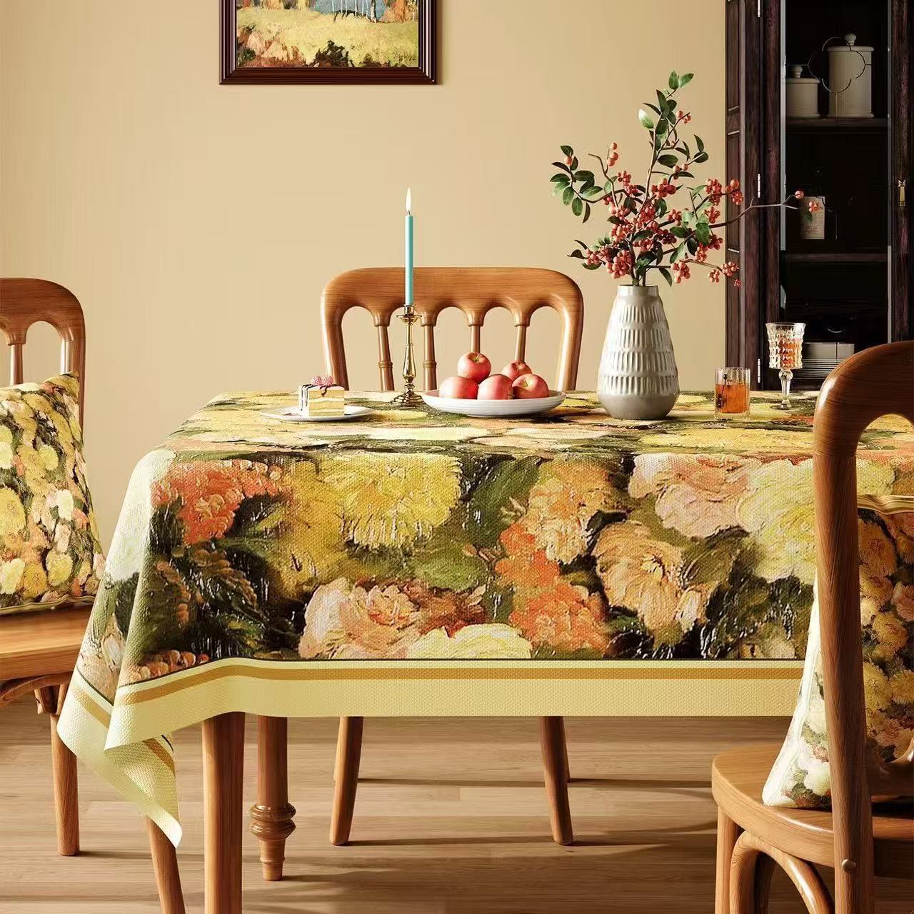 Elegant Painterly Floral Print Tablecloth - Multicolor - Square - 55" × 55" - image 0