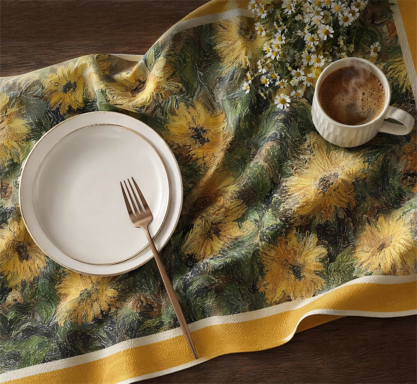 Vintage Painterly Sunflower Tablecloth - image 2