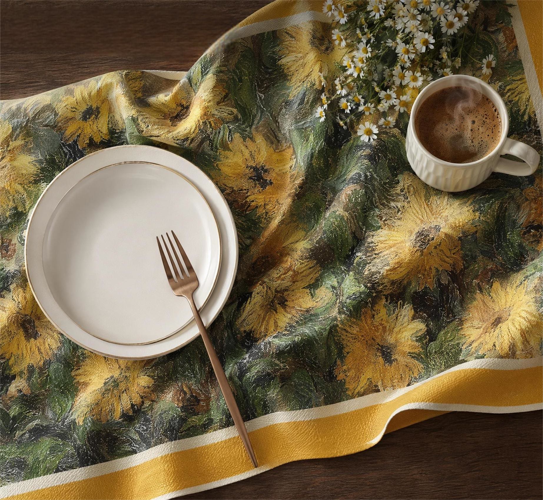 Vintage Painterly Sunflower Tablecloth - image 2
