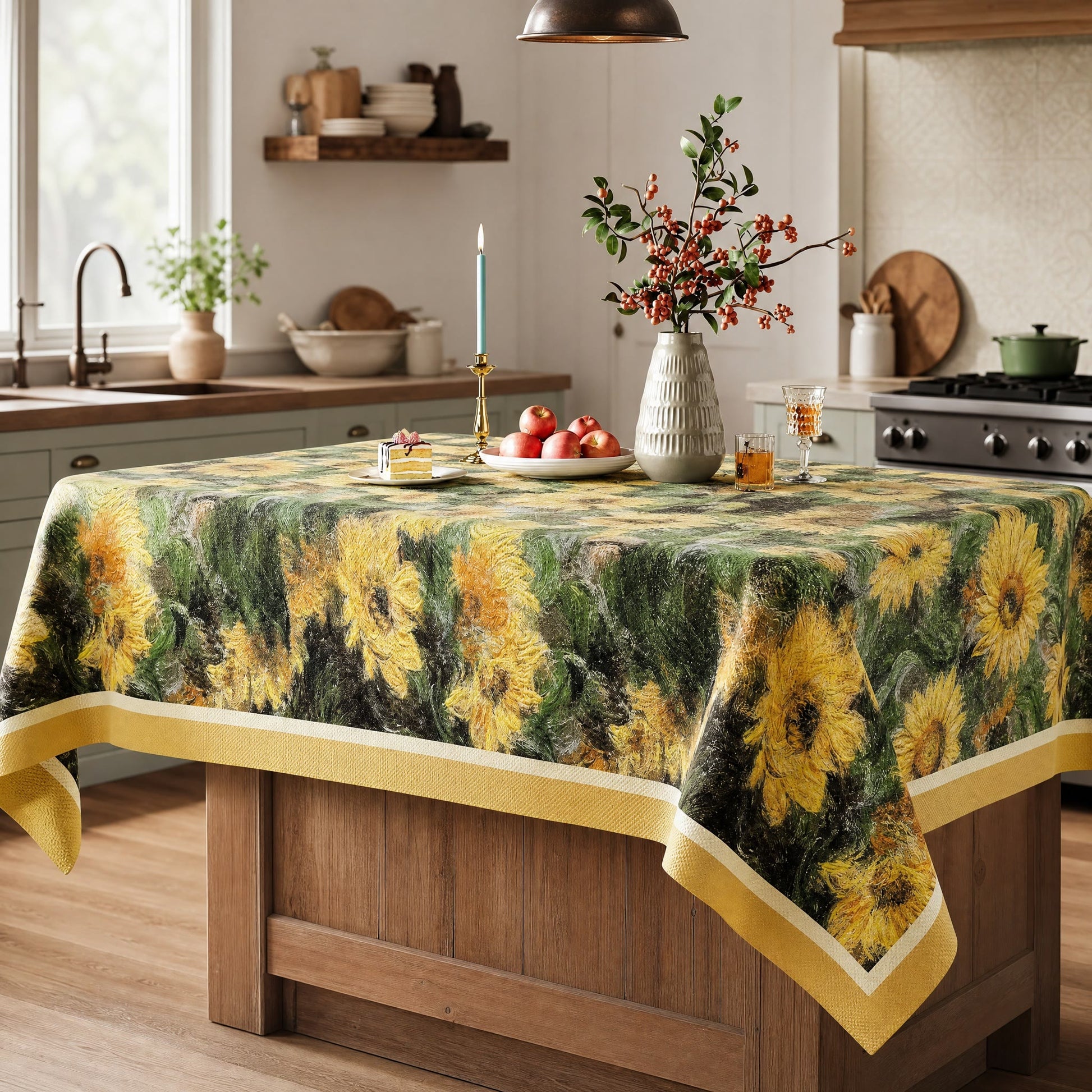 Vintage Painterly Sunflower Tablecloth - image 1