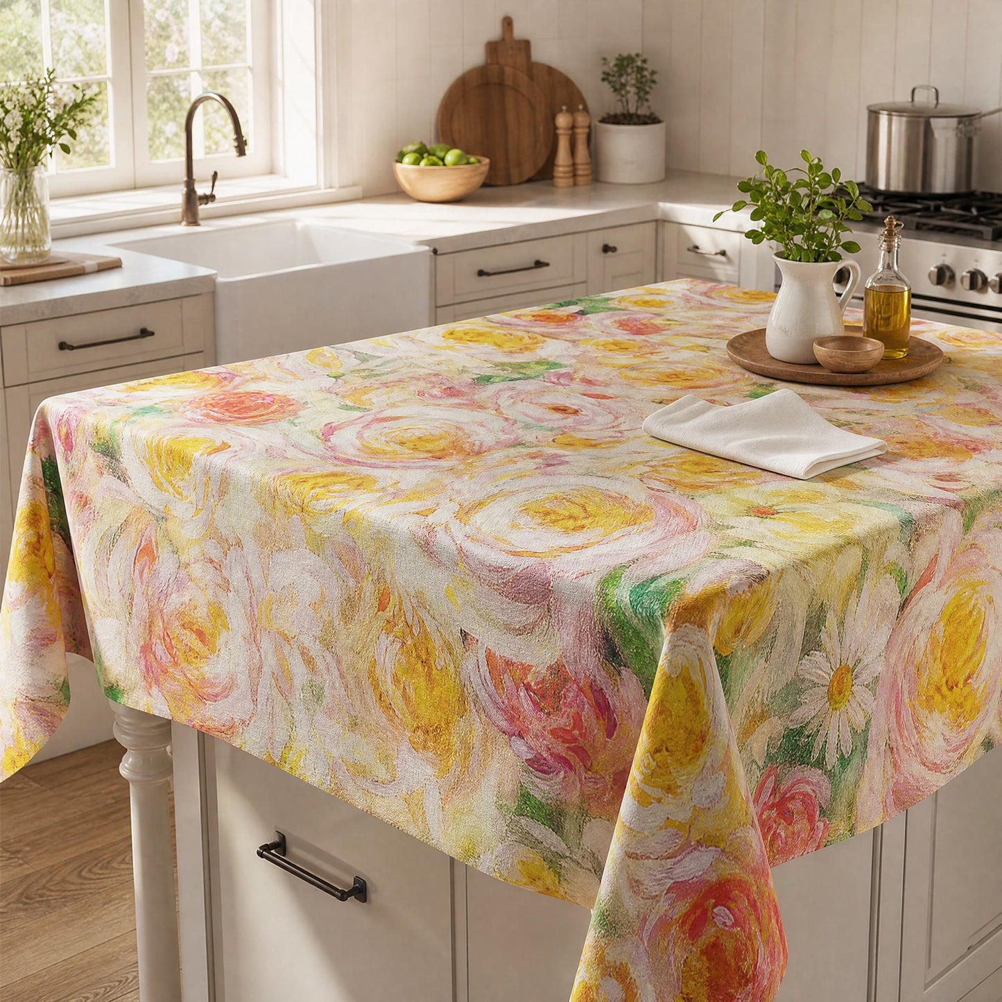 Soft Impressionist Rose Floral Tablecloth - image 2