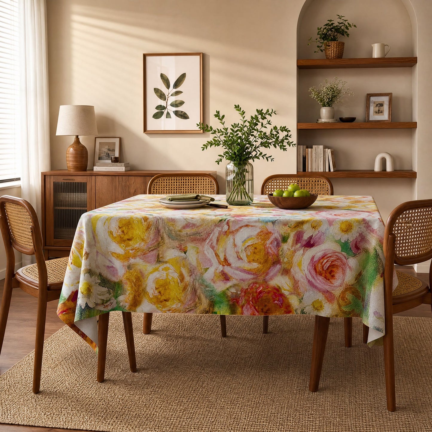 Soft Impressionist Rose Floral Tablecloth - image 1
