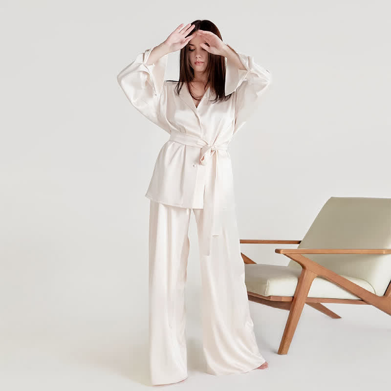 Solid Color Belted Women's Loungewear Set - Beige - XL - image 9