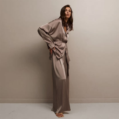 Solid Color Belted Women's Loungewear Set - image 12