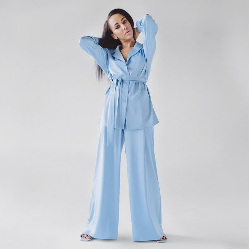 Solid Color Belted Women's Loungewear Set - image 1