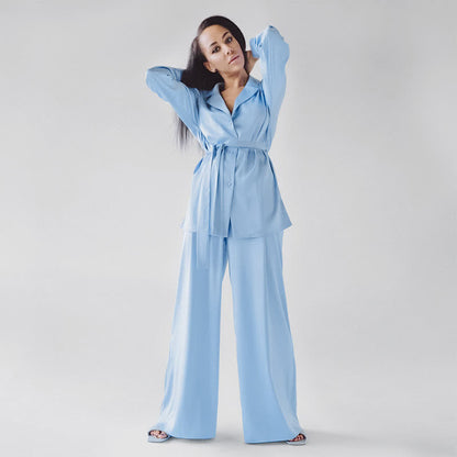 Solid Color Belted Women's Loungewear Set - image 1