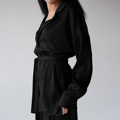 Solid Color Belted Women's Loungewear Set - Black - XL - image 14