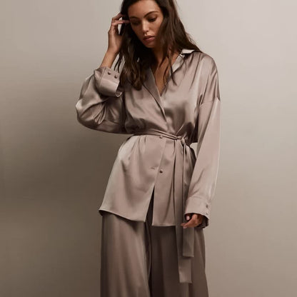 Solid Color Belted Women's Loungewear Set - image 13