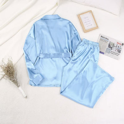 Solid Color Belted Women's Loungewear Set - image 3