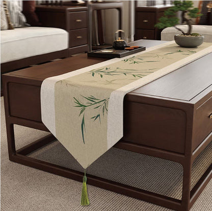 Oriental Ink-Wash Bamboo Table Runner - Brown - 12" × 102" - image 0