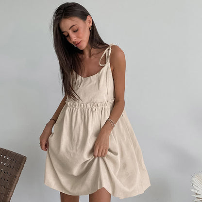 Casual Cotton Linen Tie Strap Nightdress - image 4