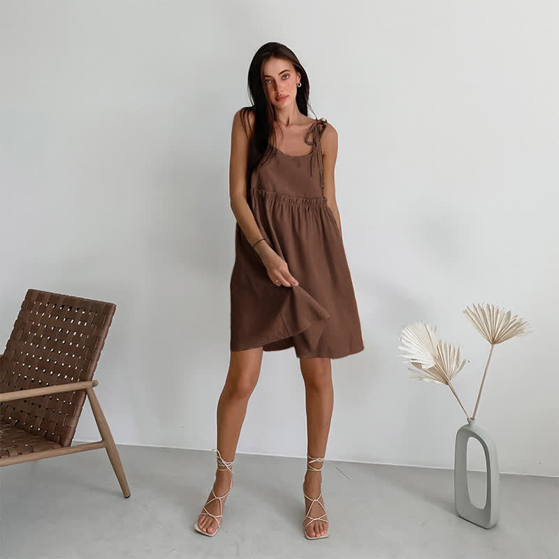 Casual Cotton Linen Tie Strap Nightdress - image 14
