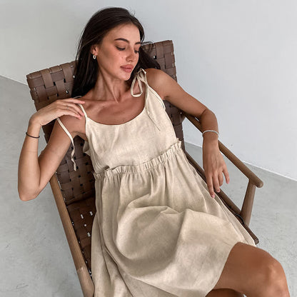 Casual Cotton Linen Tie Strap Nightdress - image 5