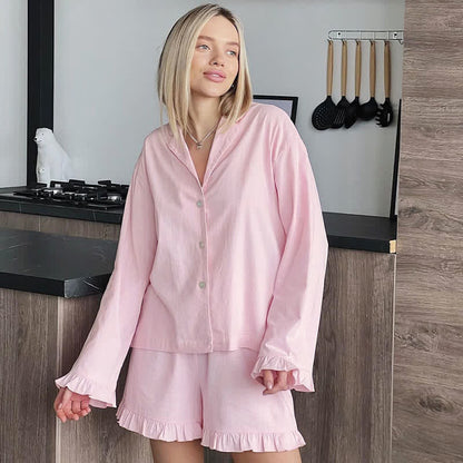 Solid Cotton Ruffle Trim Women's Pajamas - image 1