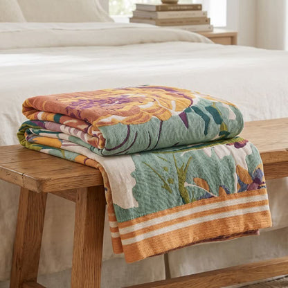Bohemian Blooming Floral Cotton Quilt Blanket - image 2