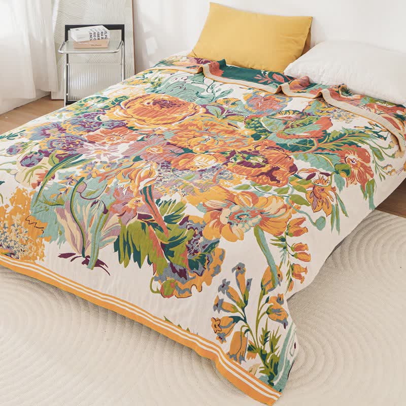 Bohemian Blooming Floral Cotton Quilt Blanket - image 1